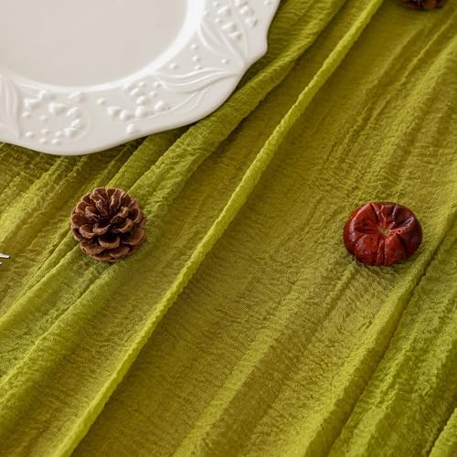 10Pcs Moss Green Cheesecloth Table Runner 120 Inches for Party Home Decor - Image 4