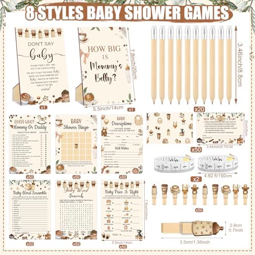 Funnymoom 426 Pcs Baby Shower Games Set Coffee Theme, 8 Activities - Image 3