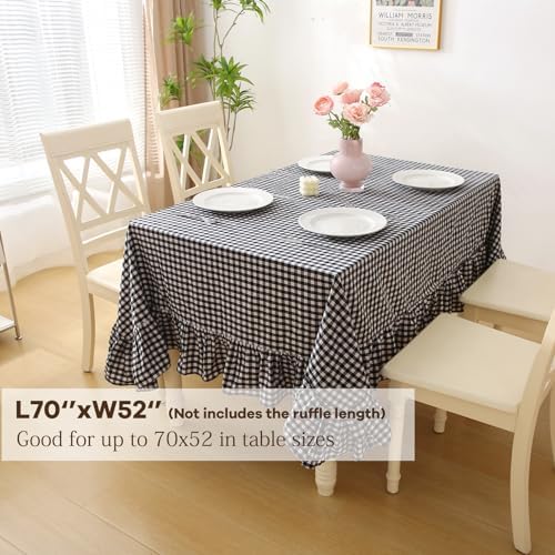 Black White Gingham Ruffled Table Cloth Rectangular 70"x52" - Image 2