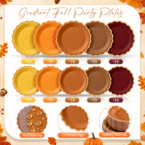 Zhehao 150 Pcs Autumn Paper Plates Napkins Serves 50 - Image 4