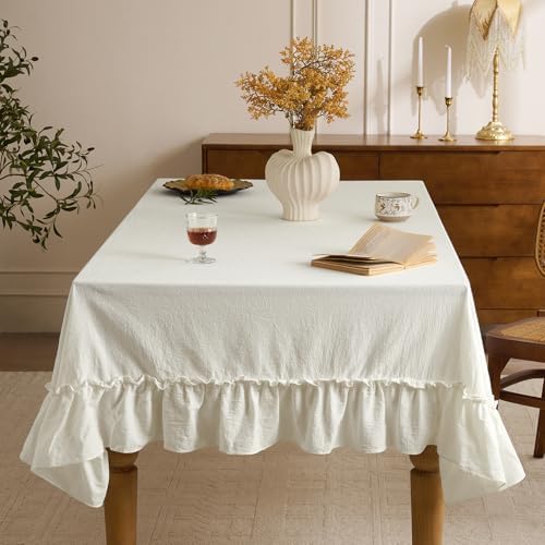 Romanstile Ruffled Rectangle Tablecloth, White, 52 x 70 Inch - Image 2