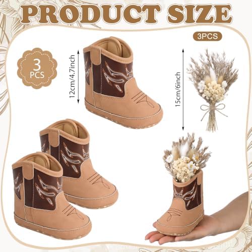 Mifoci 3 Set Cowboy Boot Vase Table Centerpiece, Reed Grass, Light Brown - Image 2