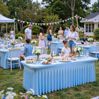 4 Pack Spandex Baby Blue Tablecloth for 8 Foot Rectangle Tables, Wrinkle Free Fitted Table Cloth 8ft Stretchy Light Blue Tablecover Desk Skirt for Birthday Party Wedding Banquet Baby Shower - Image 3