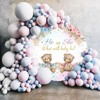 Polyester Diameter 5.5ft Round Gender Reveal Backdrop Boho Bear Pampas Grass Floral Background for Photography He Or She What Will Baby Be Mommy Pregnancy Party Photo Booth Props - Image 4
