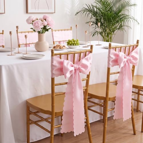 50 Pcs Pink Satin Chair Sashes Bows, 7 x 108 Inch - Image 4
