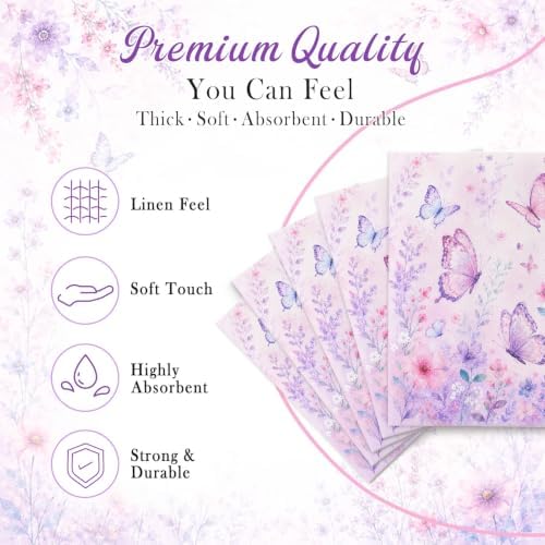Butterfly Floral Linen Feel Pocket Napkins for Wedding Birthday Party Decor - Image 4