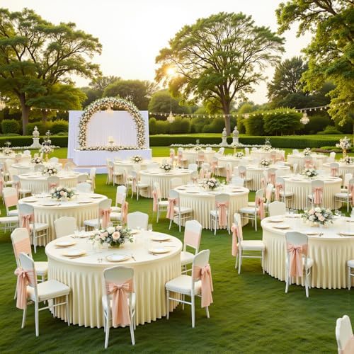 4 Pack Ivory Round Spandex Tablecloths, 5FT/60In Stretchy Table Cloth with Skirt, Washable Fitted Tablecloth, Circle Wrinkle Free Table Cover for Wedding Party Dining Banquet Event - Image 6