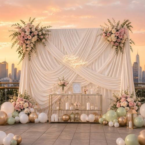 20ft x 10ft White Backdrop Curtains for Parties, 4 Panels 5ft x 10ft Wrinkle-Free Polyester Photo Backdrop Drapes for Wedding Birthday Baby Shower Graduation Photography Background - Image 5