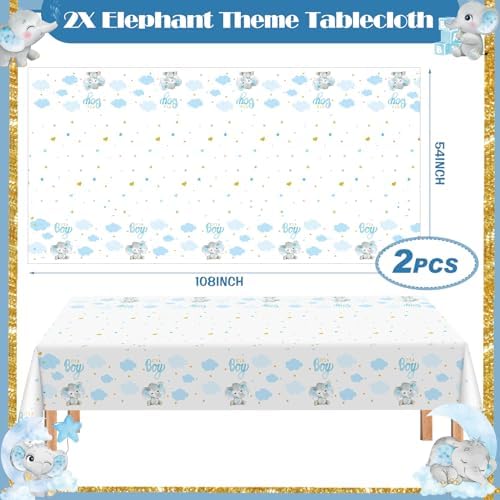 405 Pcs Blue Elephant Baby Shower Decorations, Plates Napkins Cups - Image 4