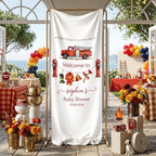 Firefighter Baby Shower Welcome Sign 24x71 Inch Polyester Banner Custom Fire Truck Theme Party Decoration Red Fireman Engine Backdrop Gender Neutral Boy Girl Nursery Wall Hanging Bunting Celebration by Custom