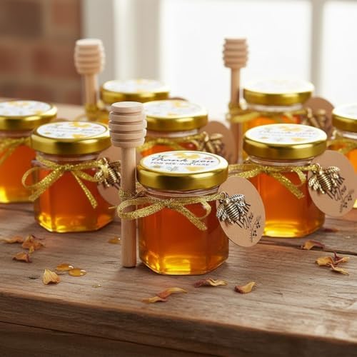 Small Honey Jar, Mini Honey Jars with Dippers, Hexagonal Jars 1.5oz 40 Pack - Image 3