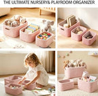 Boucle Nursery Storage Baskets Set of 3, Decorative Nesting Fabric Bins for Shelves, Changing Tables, Dressers and Closets, Baby Toys, Diapers, Clothes, Books, Blankets and Essentials, Pink - Image 5