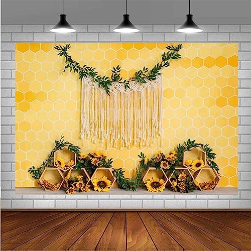 Sweet Honeycomb Theme Photography Background Bohemian Decoration Sunflowers Newborn Birthday Party Decoration Children Birthday Baby Shower Cake Smash Decoration Supplies (8X6FT) - Image 3