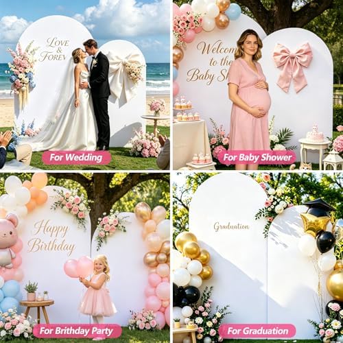 Wedding Arch Backdrop Cover 7.2FT, 6FT Spandex Fitted White Arch Covers 2 Set Round Top Chiara Arches Backdrop Cover for Wedding Birthday Party Ceremony Banquet Decoration - Image 2
