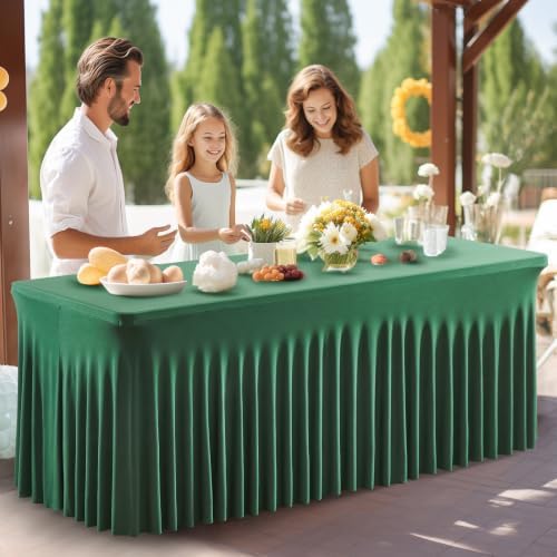 Shillance 2 Packs Green Spandex Table Clothes for 8 Foot Rectangle Table, Spandex Table Covers 8FT Stretch Table Skirts Wrinkle Free Fitted Table Cloth for Easter, Event, Wedding, Banquet & Parties - Image 5