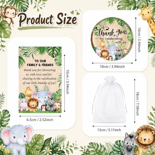 Cinrobiye 50 Set Safari Baby Shower Favor Set, Jungle Animal Cork Drink Coasters with Thank You Cards, Baby Shower Guest Favors, Safari Baby Shower Decorations, Gender Neutral Party Supplies - Image 2