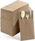 50-Pack Disposable Linen-Feel Dinner Napkins With Built-in Flatware Pocket, WOOD Prefolded Cloth Like Paper Napkins For Wedding, Dinner Or Party by SERVIETTO
