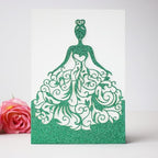 50PCS Green Glitter Quinceanera Invitations Kit, 5.12 x7.3 inch Laser Cut Hollow Girl Princess Quinceañera Invitations with Envelopes for Sweet 16 birthday Bridal XV Años Invite - Image 3