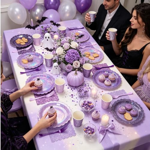 Purple Iridescent Party Tableware for 40 Guests, Holographic Paper Plates - Image 6