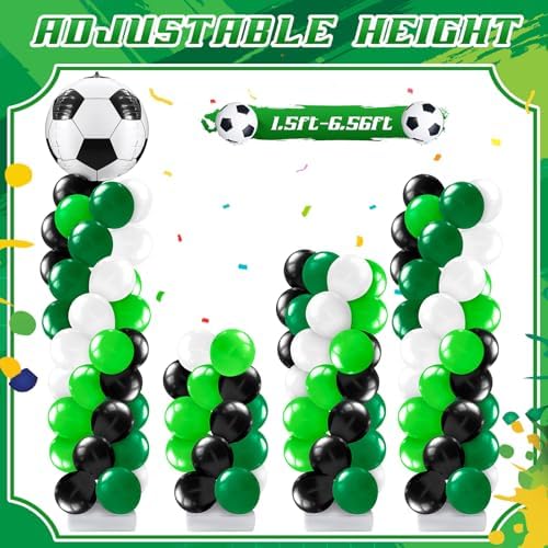 Kasyat 2 Sets Soccer Balloon Column Stand Kit with 4D Soccer, Green Black Star Foil and 100 Latex Balloons, Green White Black Arch Kit for Floor for Football Sports Party Decorations - Image 5