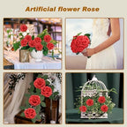 Artificial Flowers Realistic Red Roses, 100pcs Real Looking Fake Roses with Stem for DIY Wedding Bouquets Centerpieces Bridal Shower Party Home Romantic Decorations (Red) - Image 3