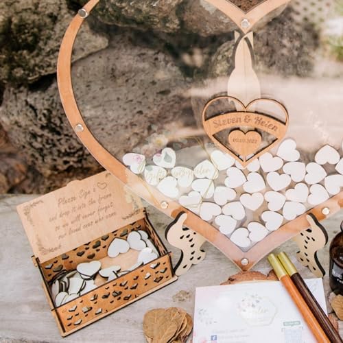 Wedding Guest Book Alternative with Wooden Hearts, Rustic Heart Drop Sign - Image 3