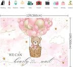 12x10FT Baby Shower Backdrop We Can Bearly Wait Pink Bear Hot Air Balloon Photography Background Newborn Baby Shower Party Decorations Banner Photo Booth Props - Image 2
