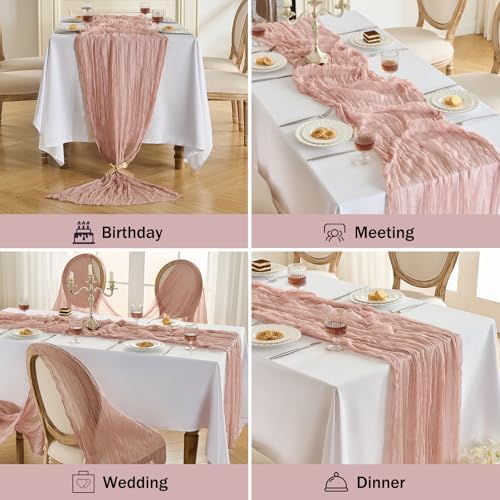 Fanami 6 Pack Cheesecloth Table Runner -10FT Dusty Pink Boho Gauze Cheese Cloth Table Runner 120 Inches Long Rustic Sheer Fabric Centerpieces for Wedding Birthday Party Bridal Baby Shower Decorations - Image 6