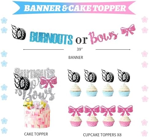 Hombae Burnouts or Bows Gender Reveal Decorations Kit - 171 Pcs Boy or Girl Gender Reveal Party Supplies with Backdrop, Balloons & Confetti for Baby Shower - Image 4
