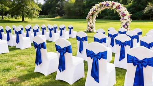 Satin Chair Sashes Bows 50 Pack Universal Polyester Chair Ribbons for Wedding Anniversary Retirement Party Birthday Engagement Banquet Graduation Outdoor Events Decor (Royal Blue, 50 pcs) - Image 5
