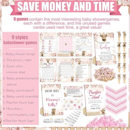 476 Pcs Highland Cow Baby Shower Games, 9 Style Baby Shower Activities - Image 4