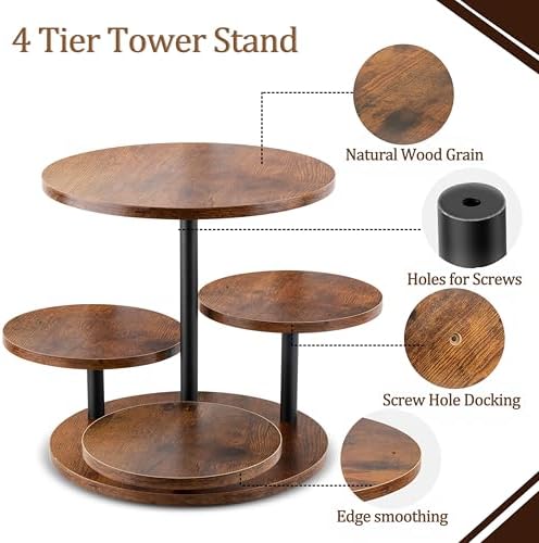 4 Tier Cupcake Tower Stand,360° Rotating Wood Cake Stand for 50 Cupcakes,Dessert Table Display Stands for Wedding Birthday Party Decoration Baby Shower Tea Party - Image 3