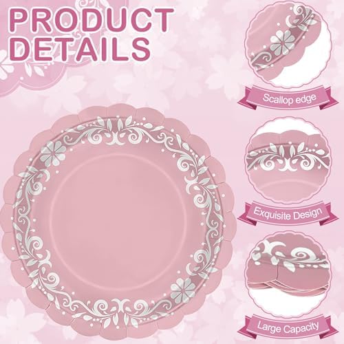 100 Pcs Pink Platos De Barro Mexicanos Paper Plates 9 Inches Cielito Lindo Party Decoration Disposable Scalloped Cinco De Mayo Paper Plates for Fiesta Mexican Talavera Baby Shower Supplies - Image 3