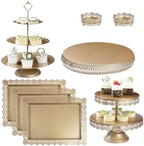8Pcs Metal Cake Stand Set with 14 inch Round Cake Stand for Large Cakes, 2-Tier & 3-Tier Dessert Stands, Lace Edge Serving Trays – Display for Wedding, Birthday, Party(Champagne Gold) by CakeStand