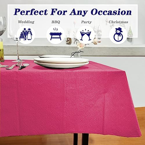 [6 Pack] Hot Magenta Paper Tablecloth Disposable for Rectangle Tables, 54 X 108 Inch Party Table Cover with Plastic Backing, Waterproof 3 Ply Table Cloth for Bachelorette Valentine's Day - Image 3