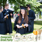 Funnymoom 452 Pcs Class of 2026 Sage Green Graduation Decoration Party Supply for 50, Green Gold Eucalyptus Congrats Grad Paper Plates Napkins Cup Tablecloth Cutlery for Freshly Graduated Decoration - Image 4