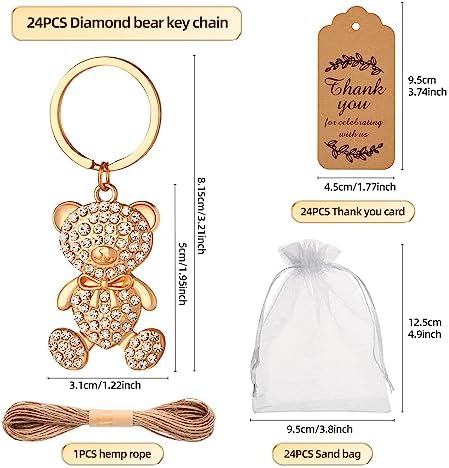 24Pcs Diamond Small Bear Keychain Baby Shower Party Favors for Guests - Image 2