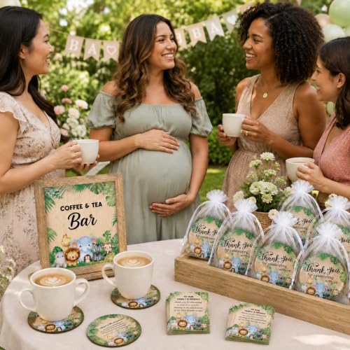 Cinrobiye 50 Set Safari Baby Shower Favor Set, Jungle Animal Cork Drink Coasters with Thank You Cards, Baby Shower Guest Favors, Safari Baby Shower Decorations, Gender Neutral Party Supplies - Image 5
