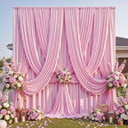 20ft×12ft Wrinkle Free Pink Backdrop Curtain for Wedding Parties, 4 Panels 5×12ft Long Silky Polyester Backdrop Drapes Baby Pink Photo Back Drop Cloth for Birthday Photography Background Cloth by ENJOYYOURPARTY