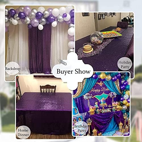 Sequin Tablecloth 90"x132" Rectangular Seamless Purple Party Tablecloth - Image 4