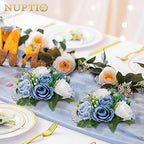 NUPTIO Flower Balls Wedding Table Centerpieces, Dusty Blue & White Roses - Image 3