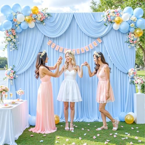 10ft x 10ft Baby Blue Backdrop Curtain for Baby Shower Parties Light Blue Wrinkle Free Backdrop Drapes Panels for Birthday Photo Gender Reveal Photography Polyester Fabric Background Decoration - Image 2