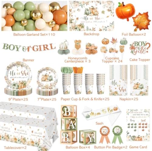 306 Pcs Pumpkin Gender Reveal Decorations, Fall Gender Reveal Pumpkin Theme - Image 2