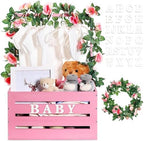 Barydat Wood Baby Shower Basket with Hanger Rack Crate Closet, Pink by home