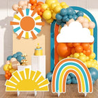 4 Pcs Here Comes the Son Baby Shower Decoration, Large Sun Cloud Rainbow Cardboard Cutouts Props, Retro Sunshine Themed Standups for Photo Booth & Boy First Birthday Decor - Image 2