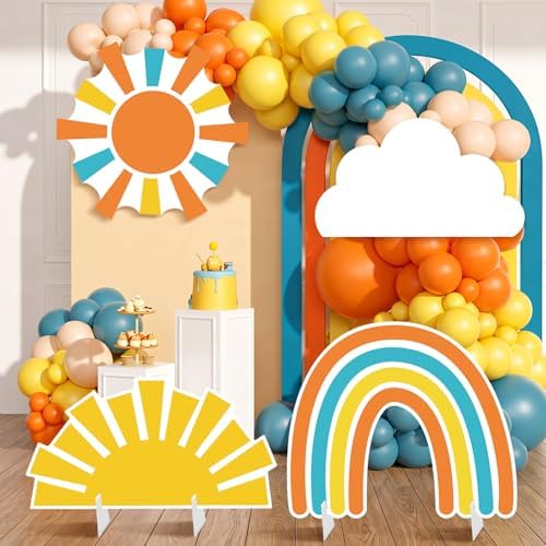 4 Pcs Here Comes the Son Baby Shower Decoration, Large Sun Cloud Rainbow Cardboard Cutouts Props, Retro Sunshine Themed Standups for Photo Booth & Boy First Birthday Decor - Image 2
