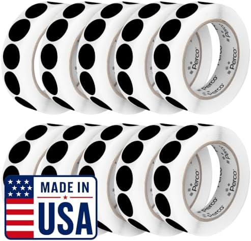 Perco Black Perforated Round Circle Dot Sticker 1-Inch Labels — 10 Rolls, 10,000 Stickers - Bold High Contrast for Pricing, Writing & Bin Labels, Strong Adhesive - Made in USA by Perco