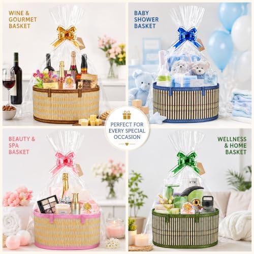 Dreamtop 4 Set Baskets for Gifts Empty, Woven Bamboo Gift Basket Empty Large with Handles, Sturdy Gift Basket Kit Empty to Fill for Christmas Birthday Baby Shower Wedding Gift (Colorful) - Image 4