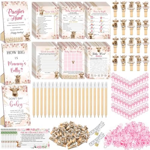 476 Pcs Highland Cow Baby Shower Games, 9 Style Baby Shower Activities by Sherr