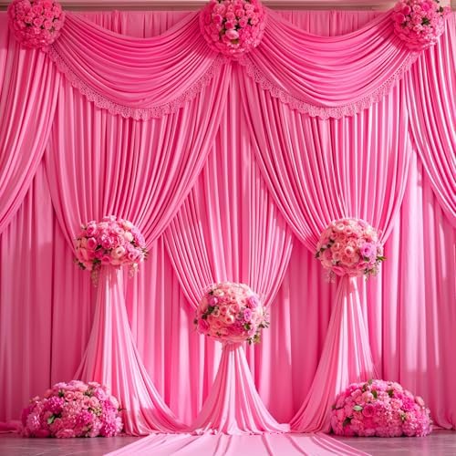 Hot Pink Backdrop Curtain 4 Panels-Wrinkle-Free Polyester Photography Drapes for Wedding Party Photo Background Decorations- 16 X10FT (Hot Pink) - Image 7